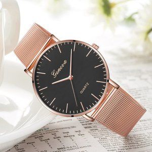 Geneva Quartz Rose Gold & Black Women's Watch